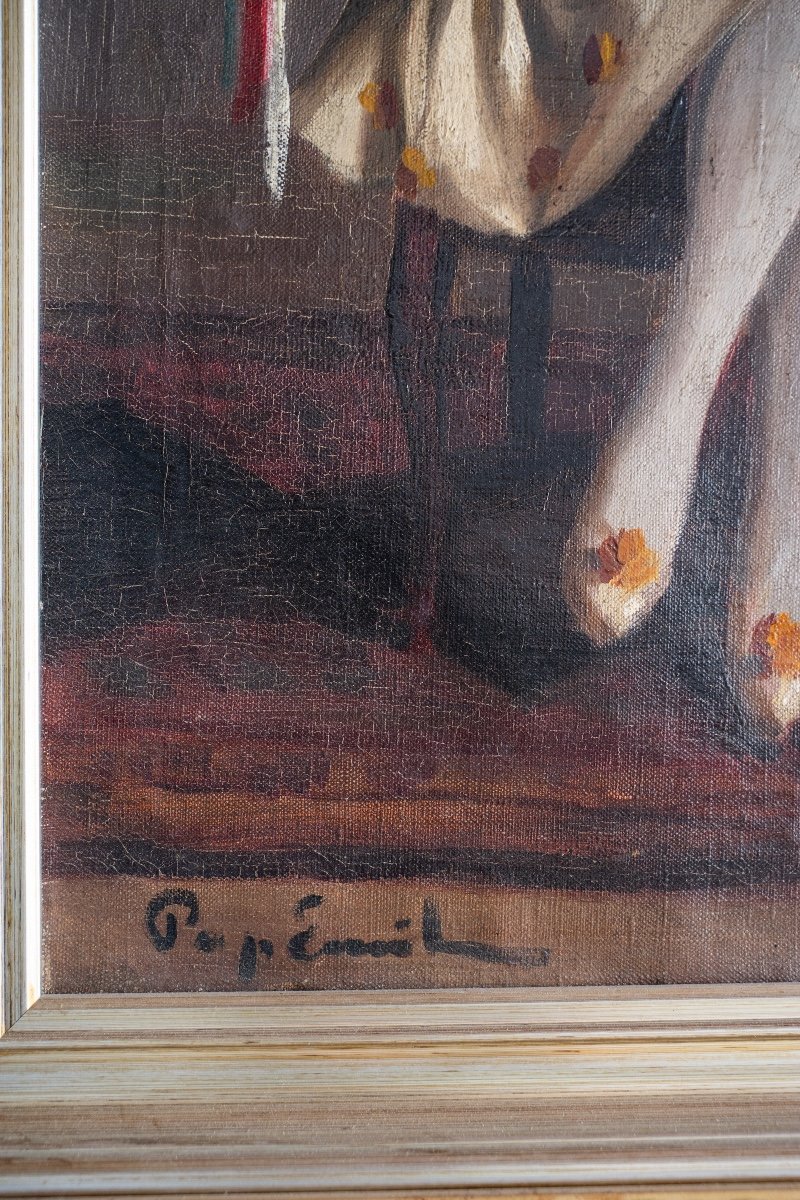 Tableau Représentant Pierrot, Signé Par Emil Pap-photo-1