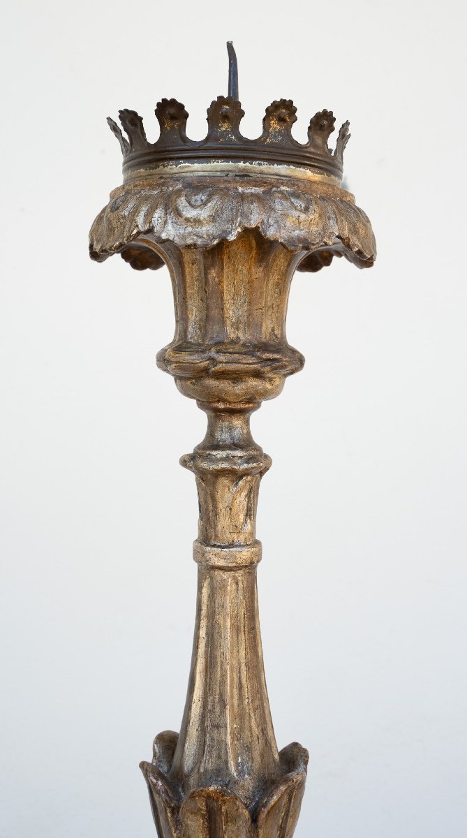Pair Of Venetian Candelabra In Lacquered Wood And Silvered Mecca-photo-2