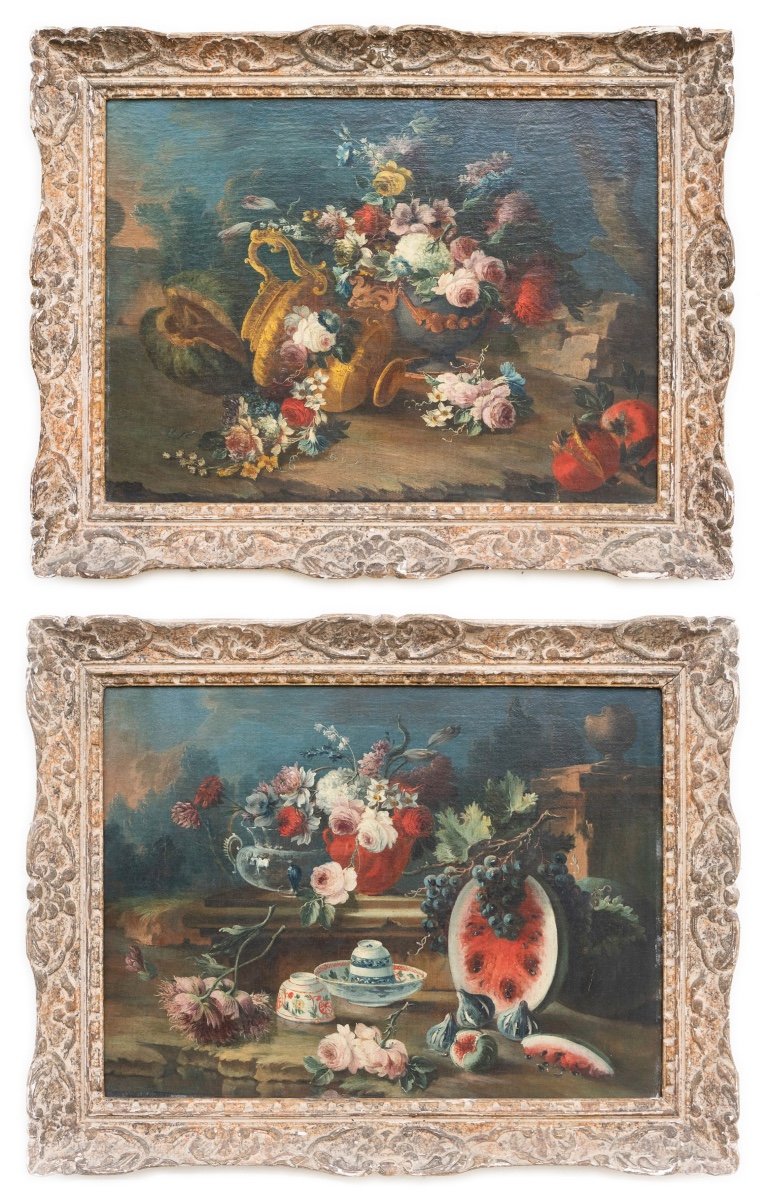 Pair Of Still Lifes, School Of Gasparo Lopez, Naples  