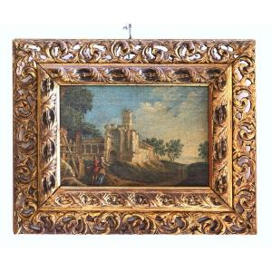 Antique Painting Depicting Landscape With Ruins