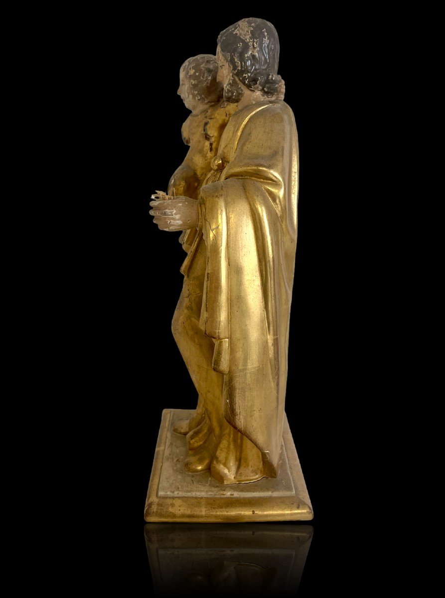 Rare 18th Century Golden Wood Devotional Statue Saint Joseph And The Child Jesus-photo-2