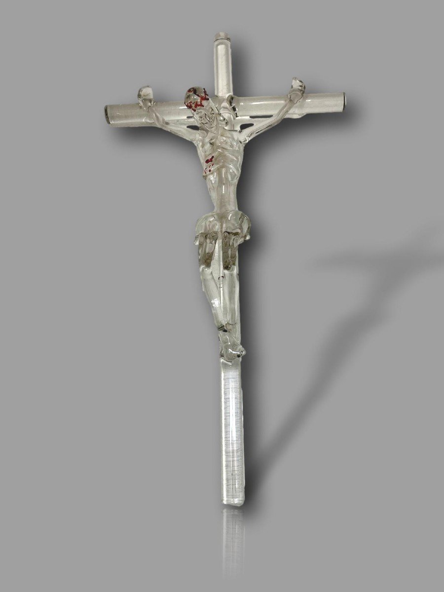 PRIX COUTANT : Très rare Crucifix en cristal soufflé-photo-2