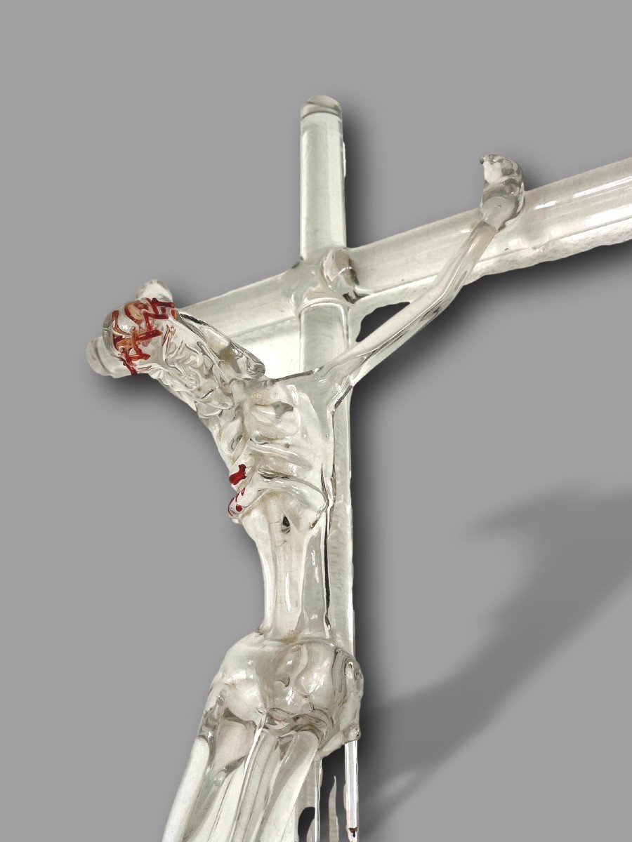 PRIX COUTANT : Très rare Crucifix en cristal soufflé-photo-4