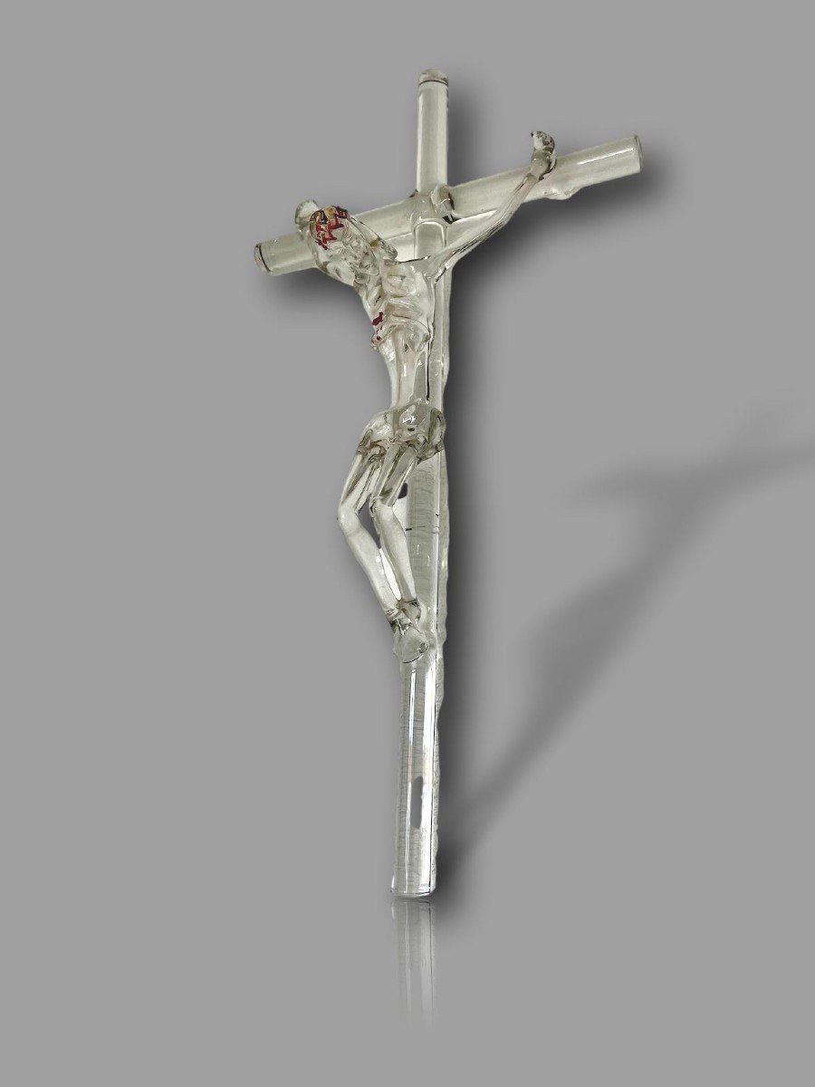 PRIX COUTANT : Très rare Crucifix en cristal soufflé