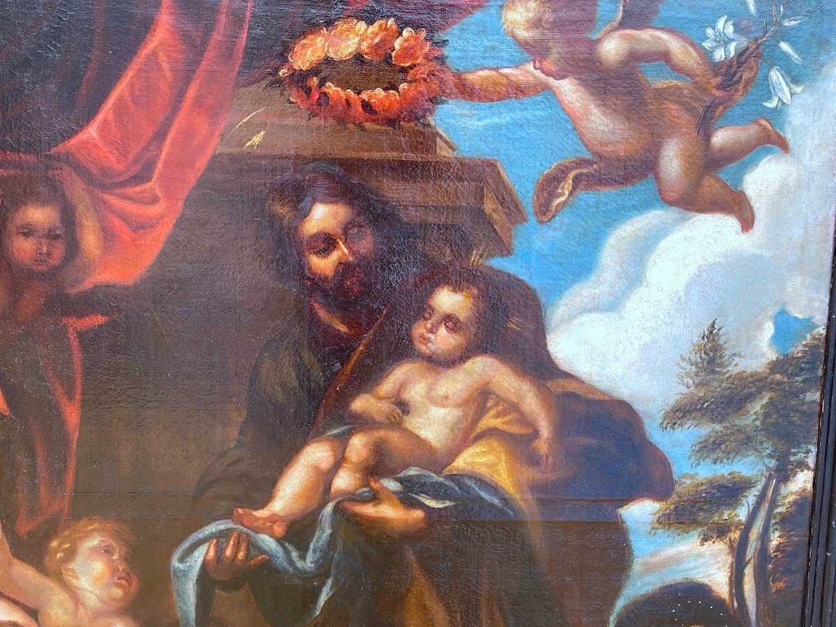 Italian School 16th Century Important Painting A Holy Paternity-photo-1