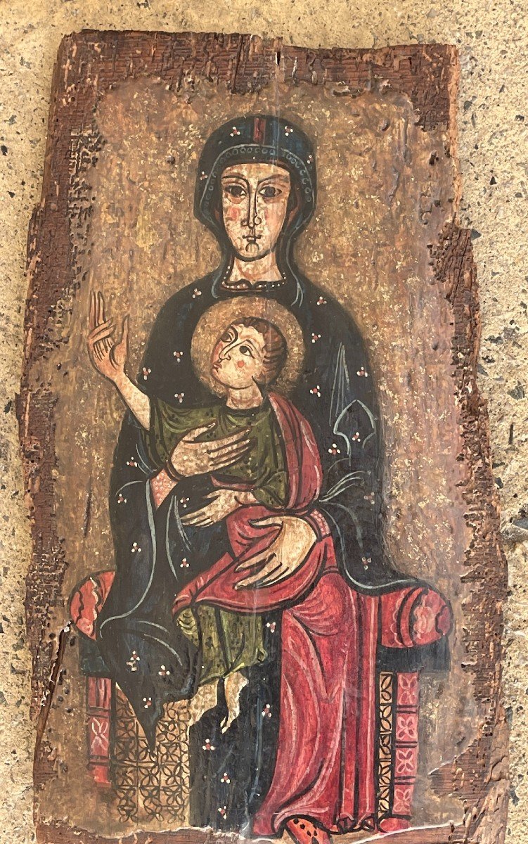 Pyrénées Romanes Vierge à l'Enfant Tempera Sur Panneau -photo-2