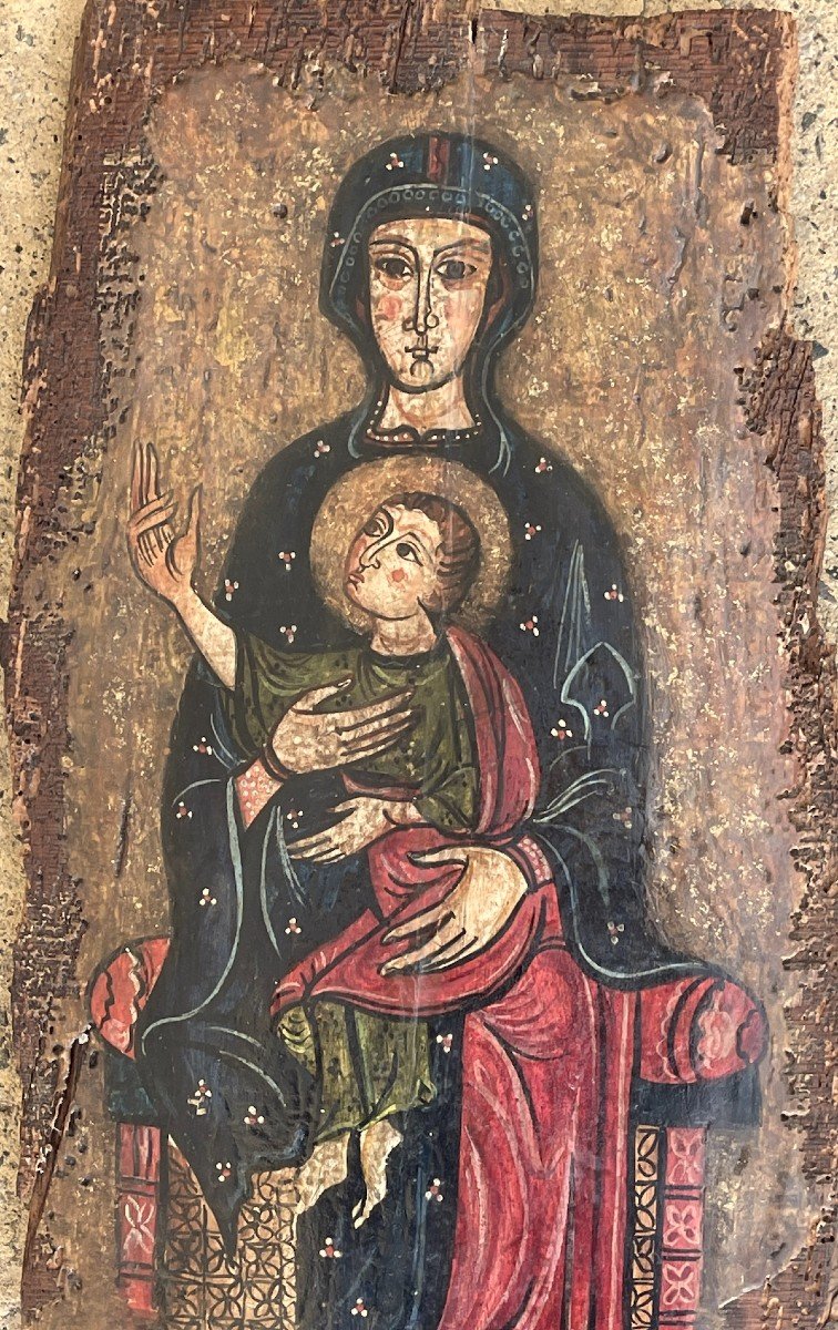 Pyrénées Romanes Vierge à l'Enfant Tempera Sur Panneau -photo-3