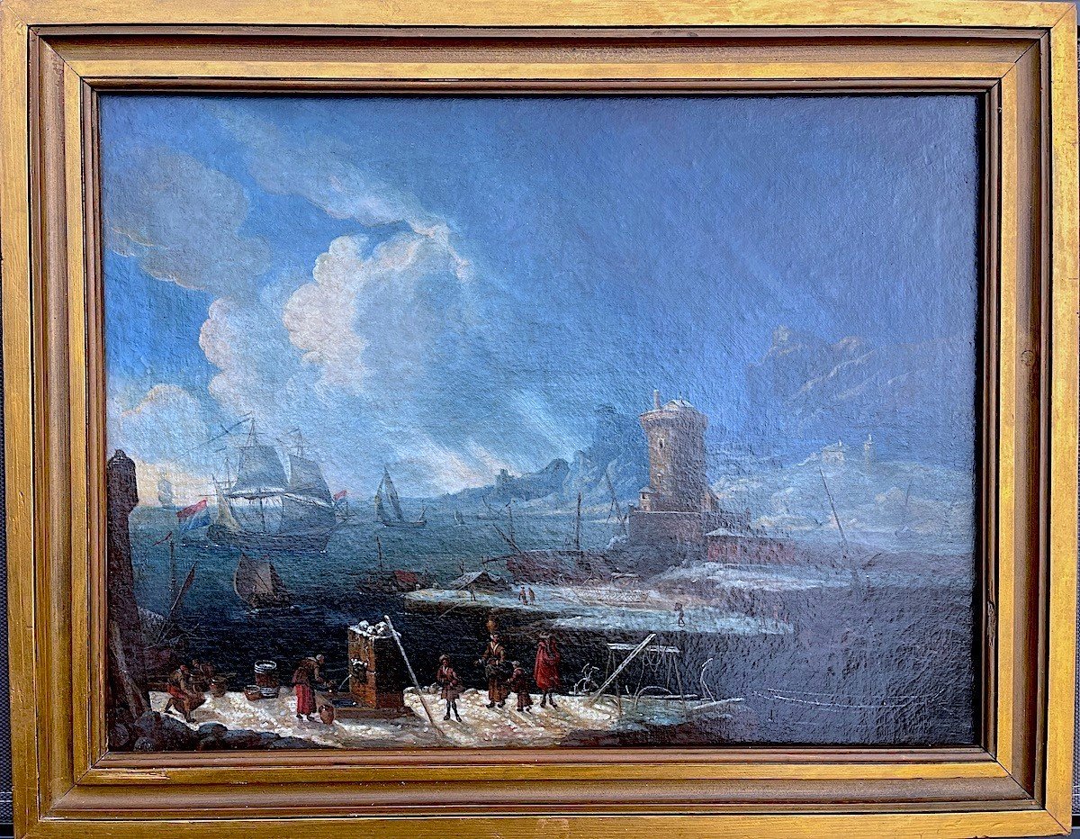 Lively Snowy Port, 17th Dutch School