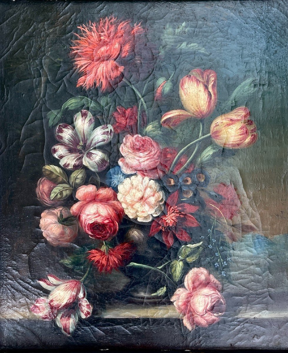 Nature Morte Aux Fleurs, Ecole Italienne 1820 Huile/toile *1-photo-3