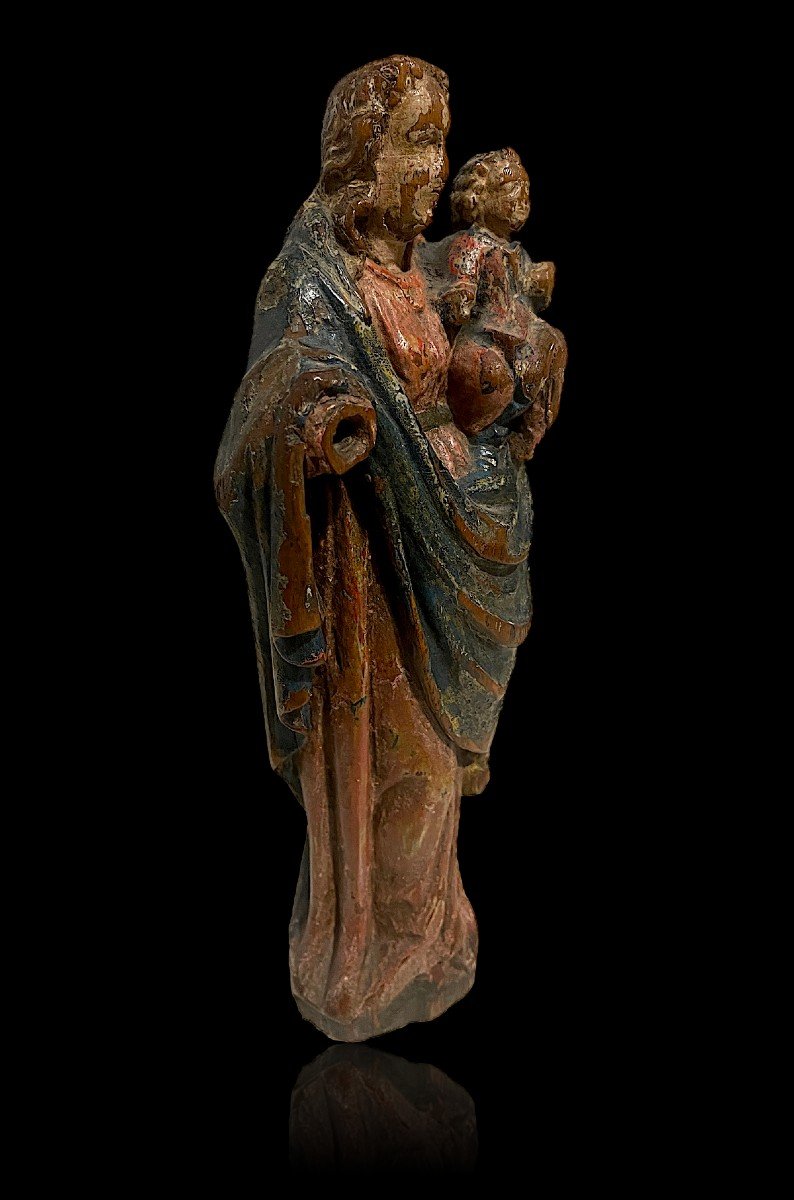 Statue Of The Virgin And Child In Carved And Polychromed Oak - 17th Century-photo-2