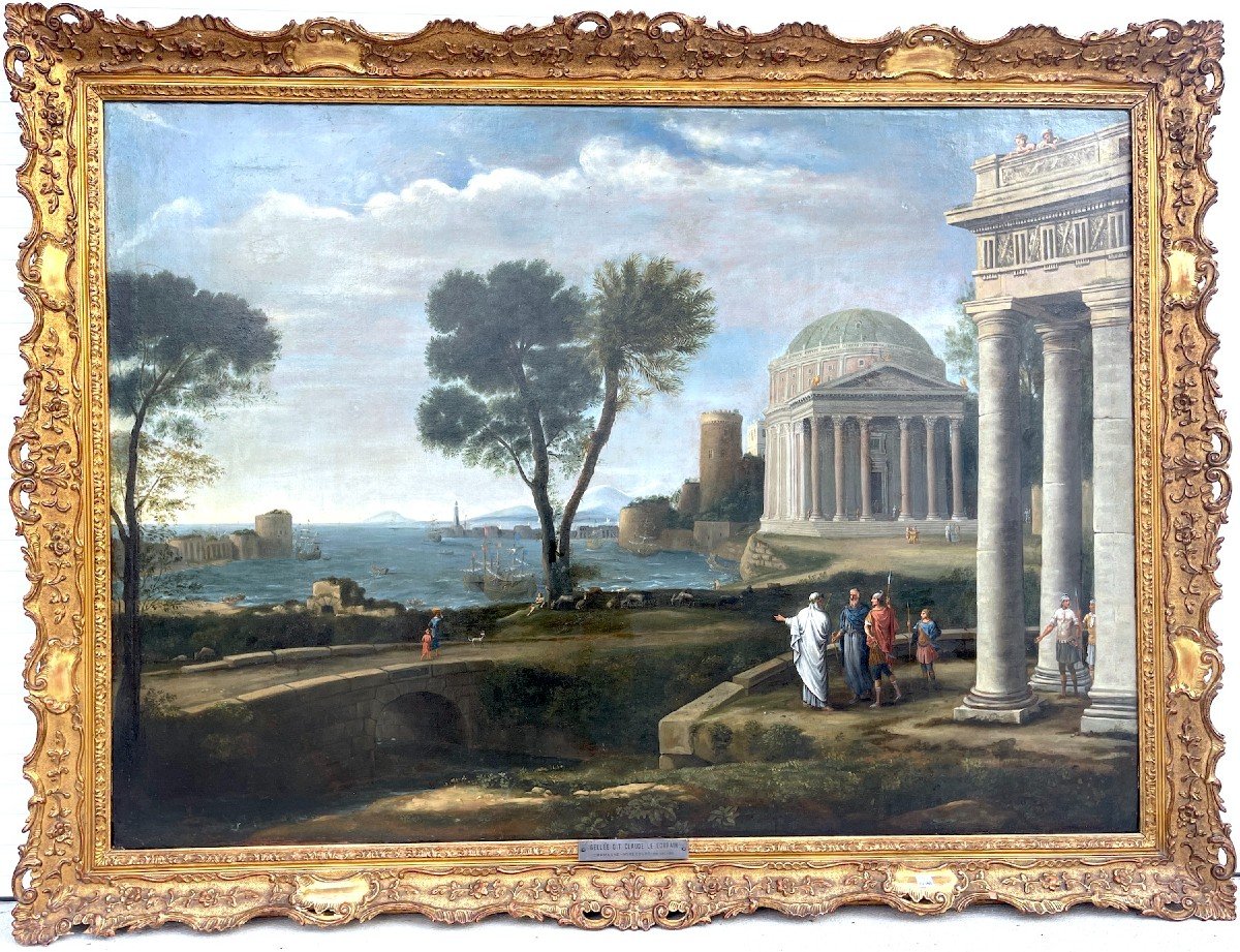 Follower Of Claude Le Lorrain – Large 17th Century Painting “aeneas In Delos”-photo-2