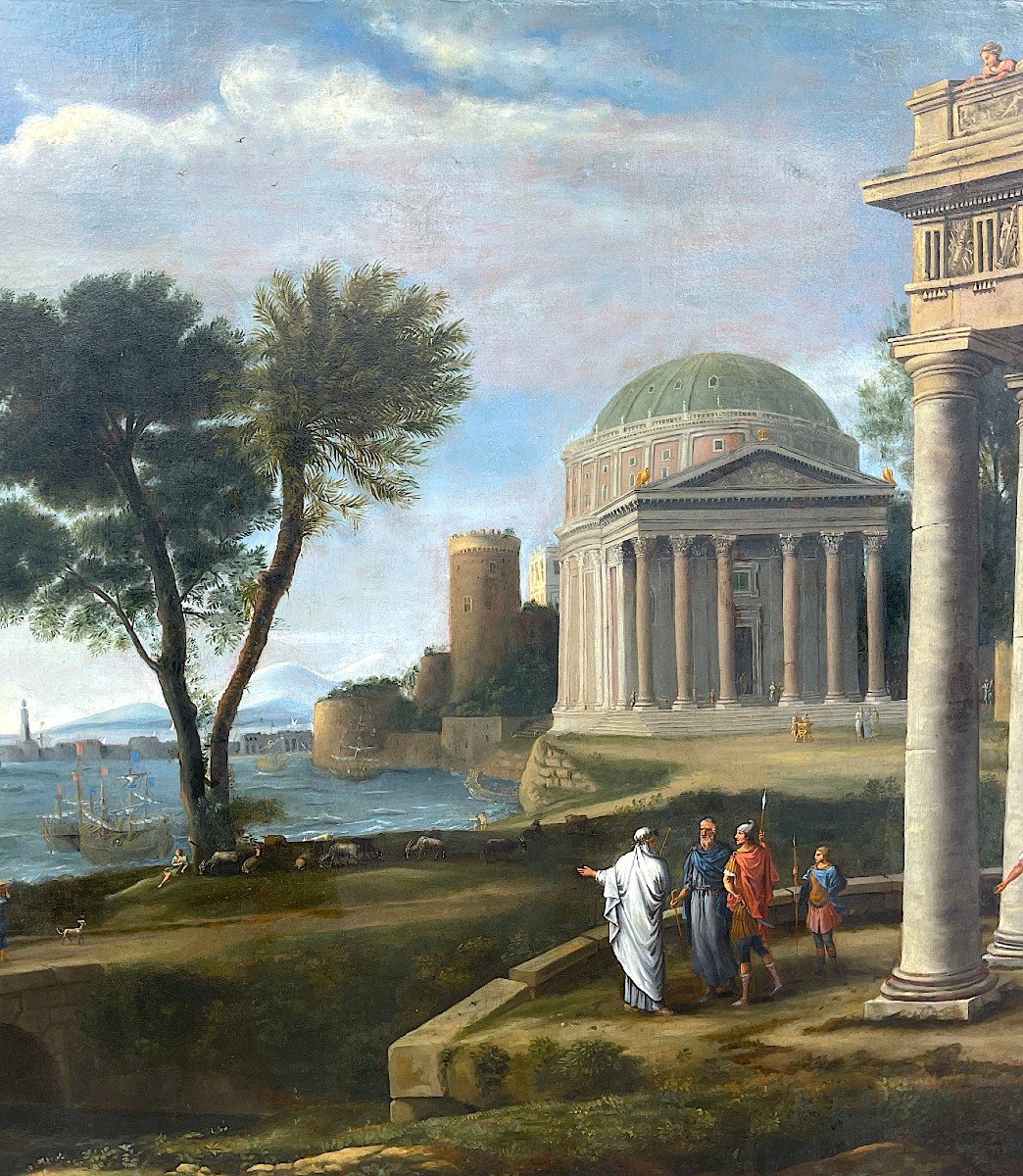 Follower Of Claude Le Lorrain – Large 17th Century Painting “aeneas In Delos”-photo-3