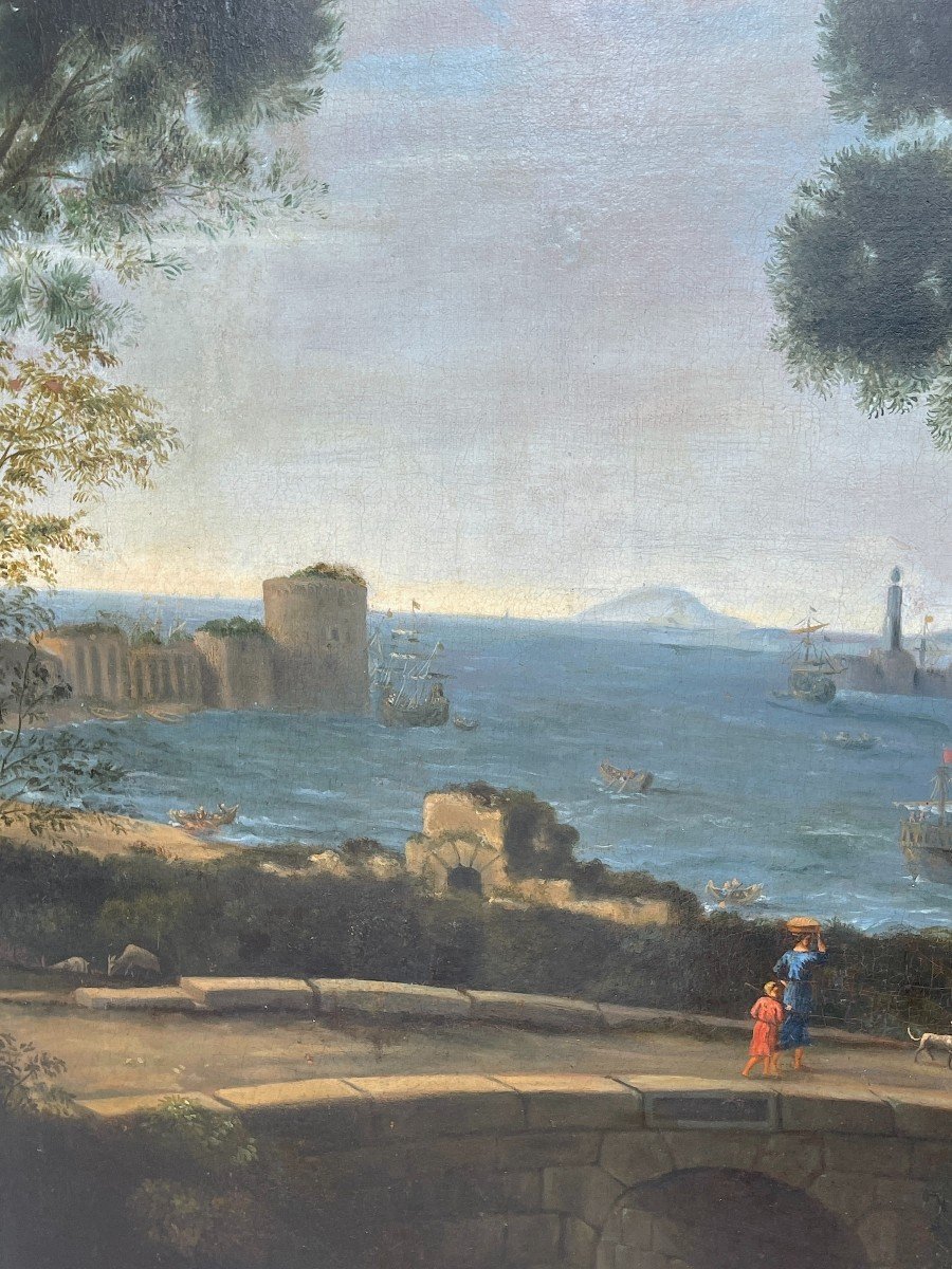 Suiveur De Claude Le Lorrain – Grand Tableau Du 17ème Siècle "Enée à Délos"-photo-3