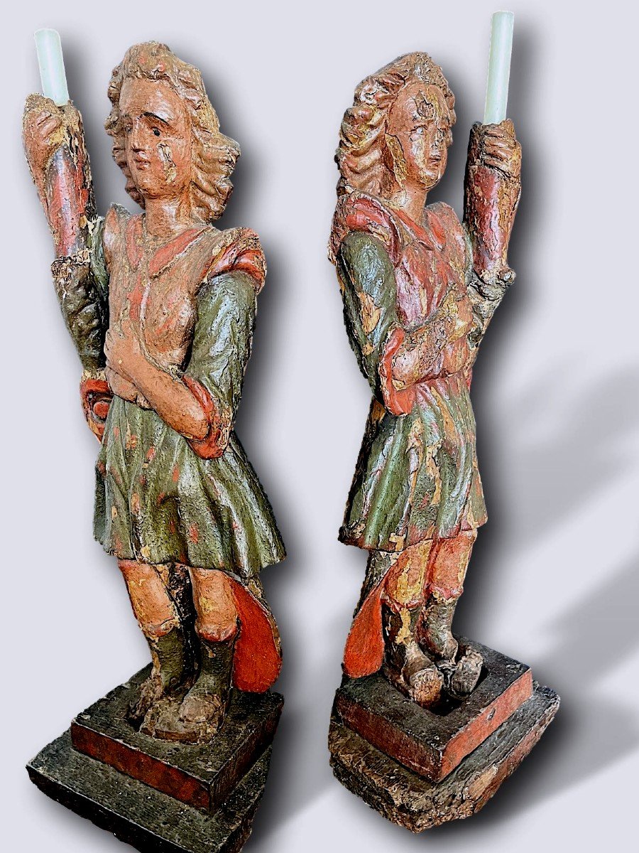 Very Rare Pair Of Wooden Ceremonial Angels - Siena, 16th Century-photo-7