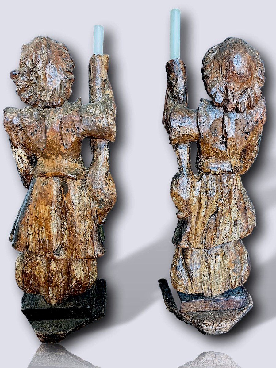 Very Rare Pair Of Wooden Ceremonial Angels - Siena, 16th Century-photo-8