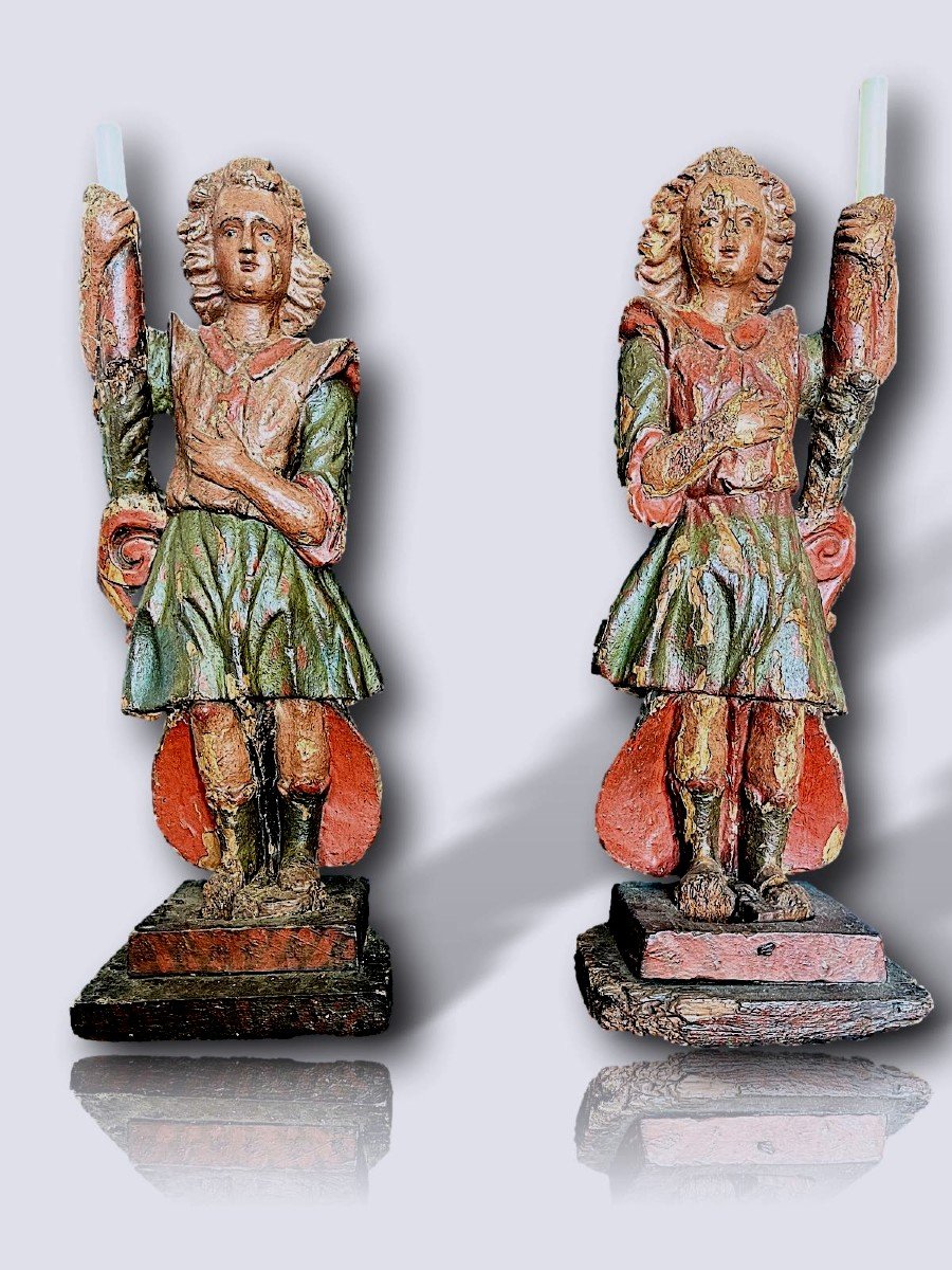 Very Rare Pair Of Wooden Ceremonial Angels - Siena, 16th Century