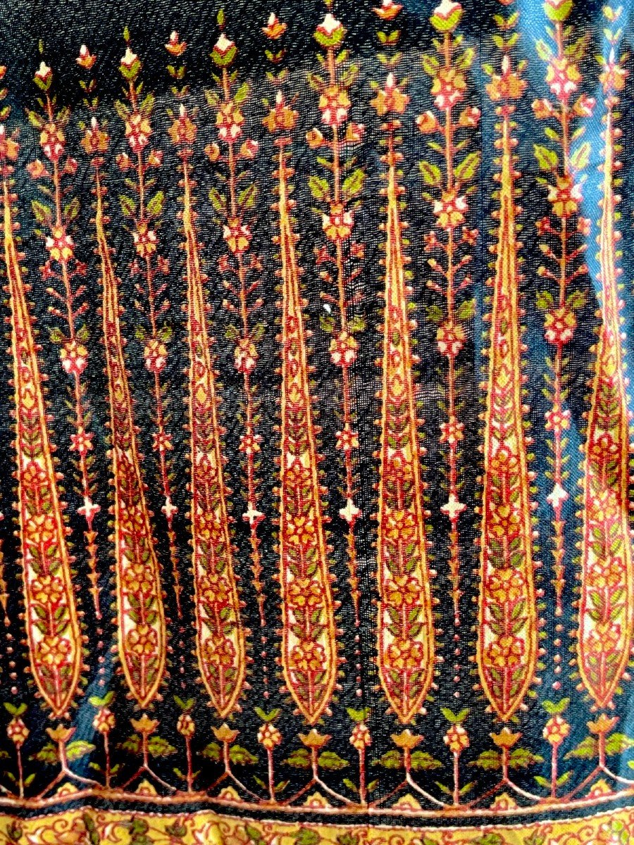 Antique Indian Silk Sari 19th Century - Cashmere Patterns And Golden Flowers-photo-3