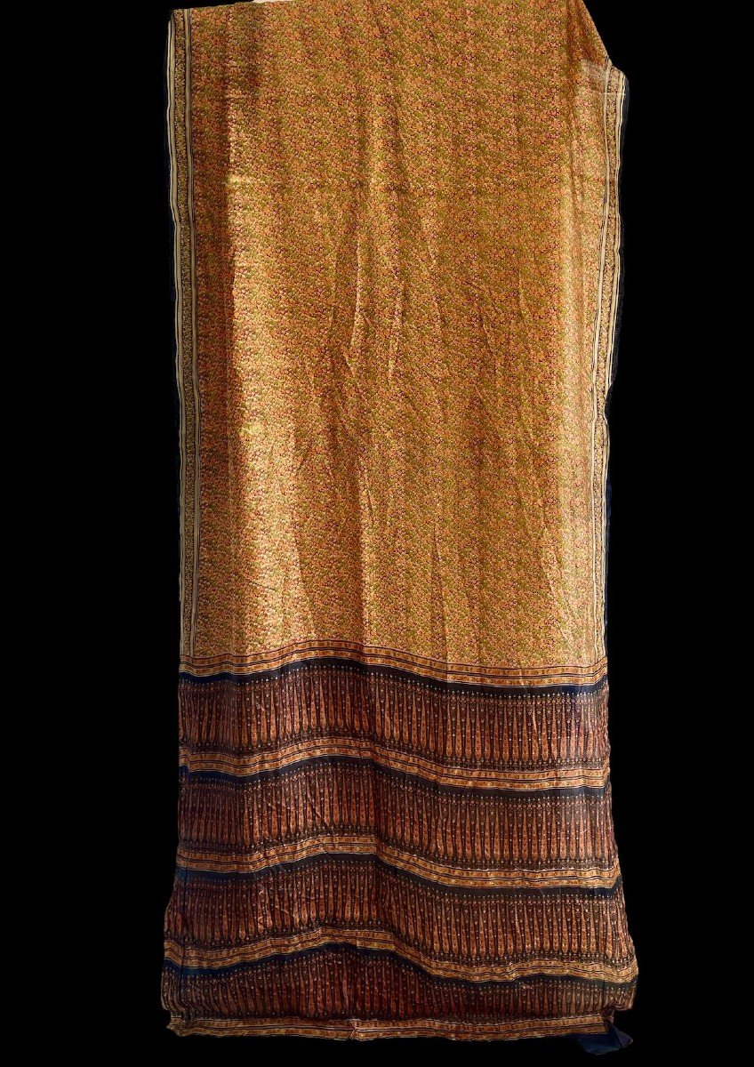 Antique Indian Silk Sari 19th Century - Cashmere Patterns And Golden Flowers