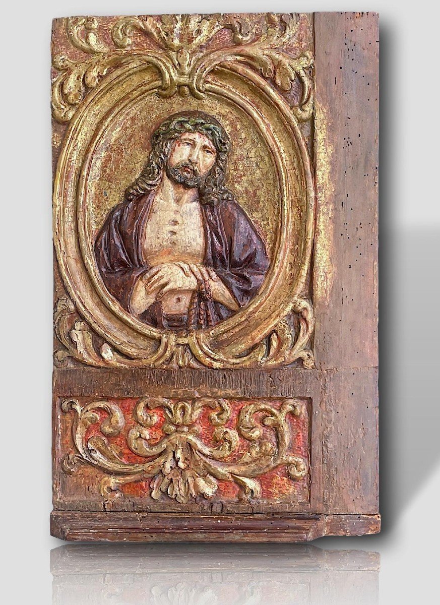 Exceptional Pair Of 15th Century Bas-reliefs Sculpted & Tempera On Gold Background-photo-2