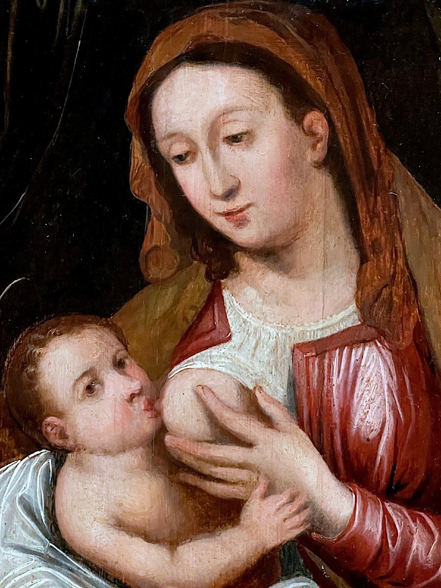 Marie Nourrissant Jésus - Ecole Anversoise du 16e Siècle - Suiveur De Joos Van Cleve-photo-3