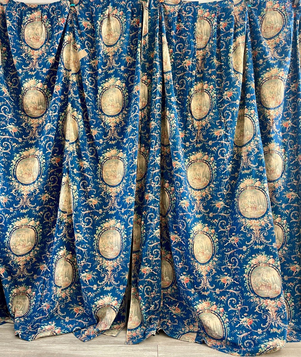 Pair Of St. Louis XVI Curtains - Late 19th Century - Pastoral Scenes In Medallions-photo-4