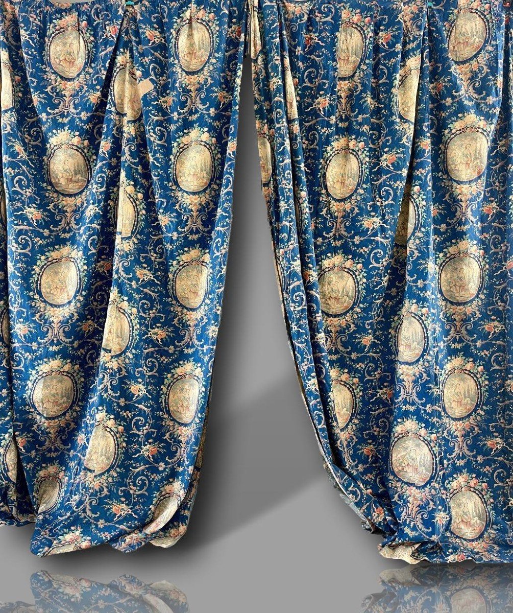 Pair Of St. Louis XVI Curtains - Late 19th Century - Pastoral Scenes In Medallions