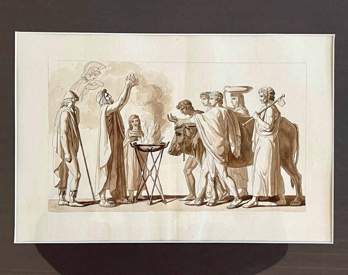 The Sacrifice Of Nestor - Pen And Wash - Follower Of John Flaxman-photo-2