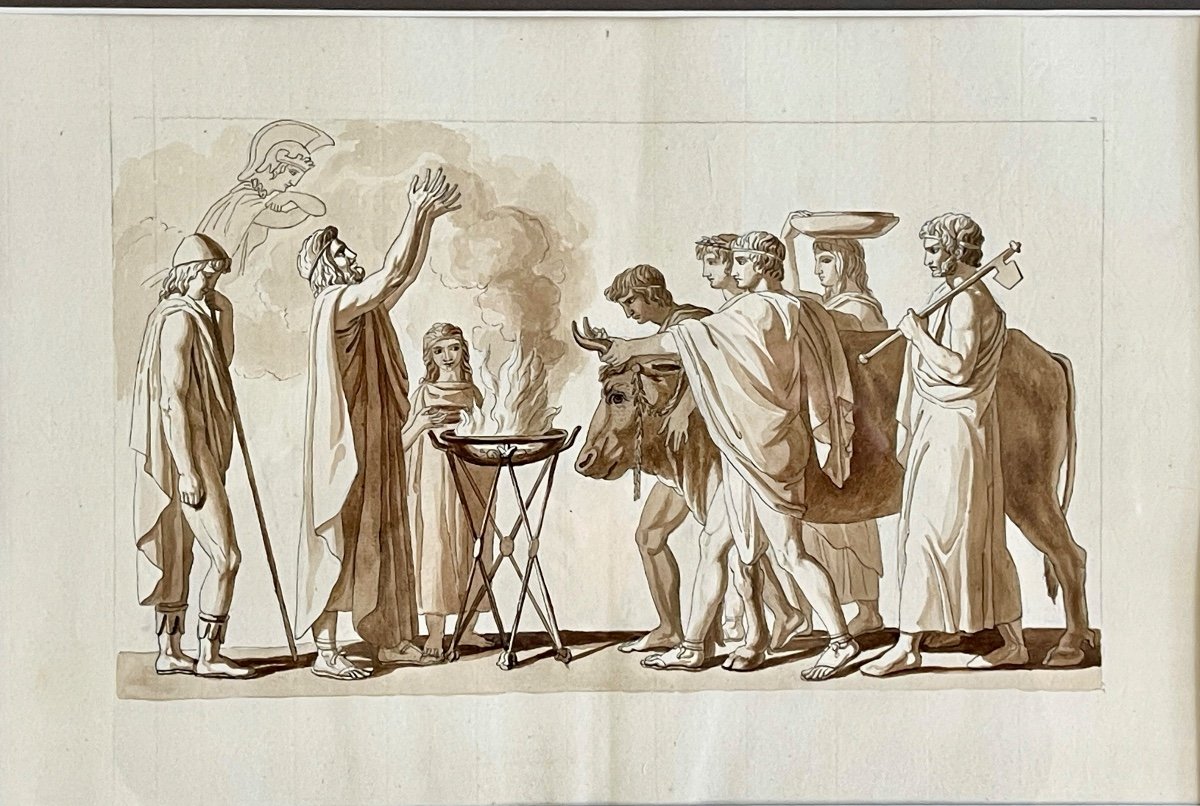 The Sacrifice Of Nestor - Pen And Wash - Follower Of John Flaxman-photo-3