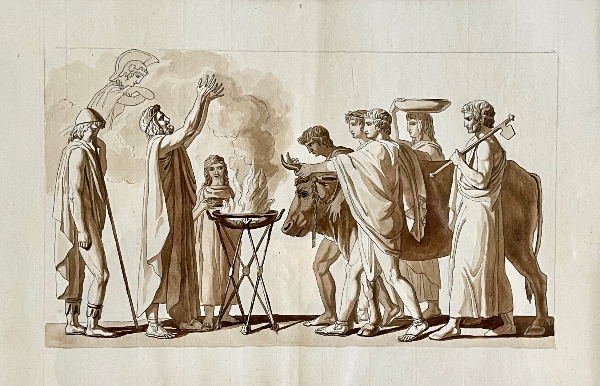 The Sacrifice Of Nestor - Pen And Wash - Follower Of John Flaxman-photo-4