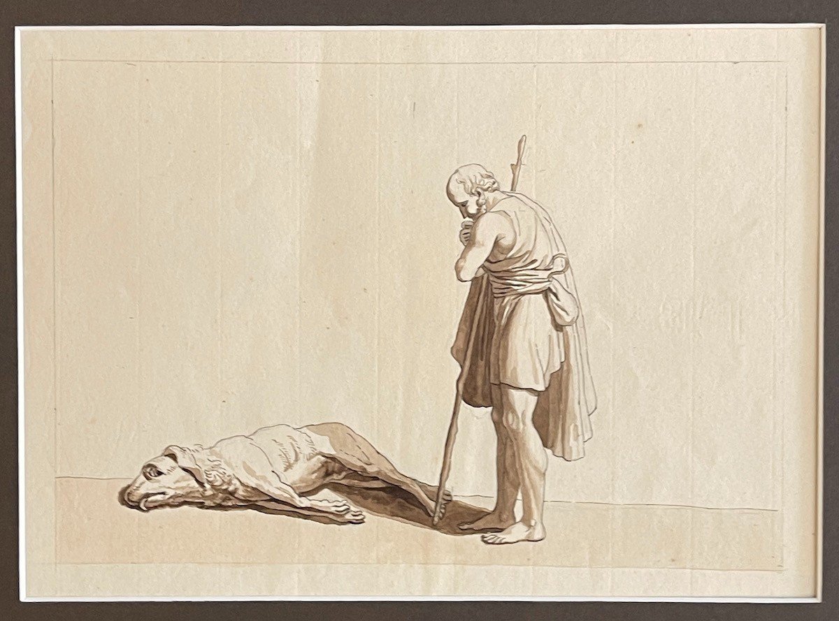 Argos Recognizes His Master Ulysses And Dies Of Joy - Pen And Wash - Follower Of John Flaxman-photo-2