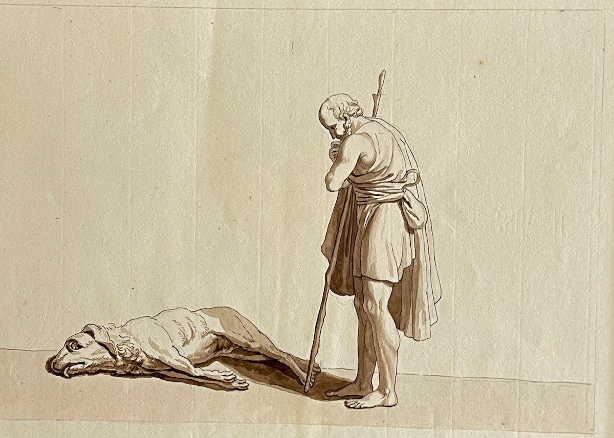 Argos Recognizes His Master Ulysses And Dies Of Joy - Pen And Wash - Follower Of John Flaxman-photo-3