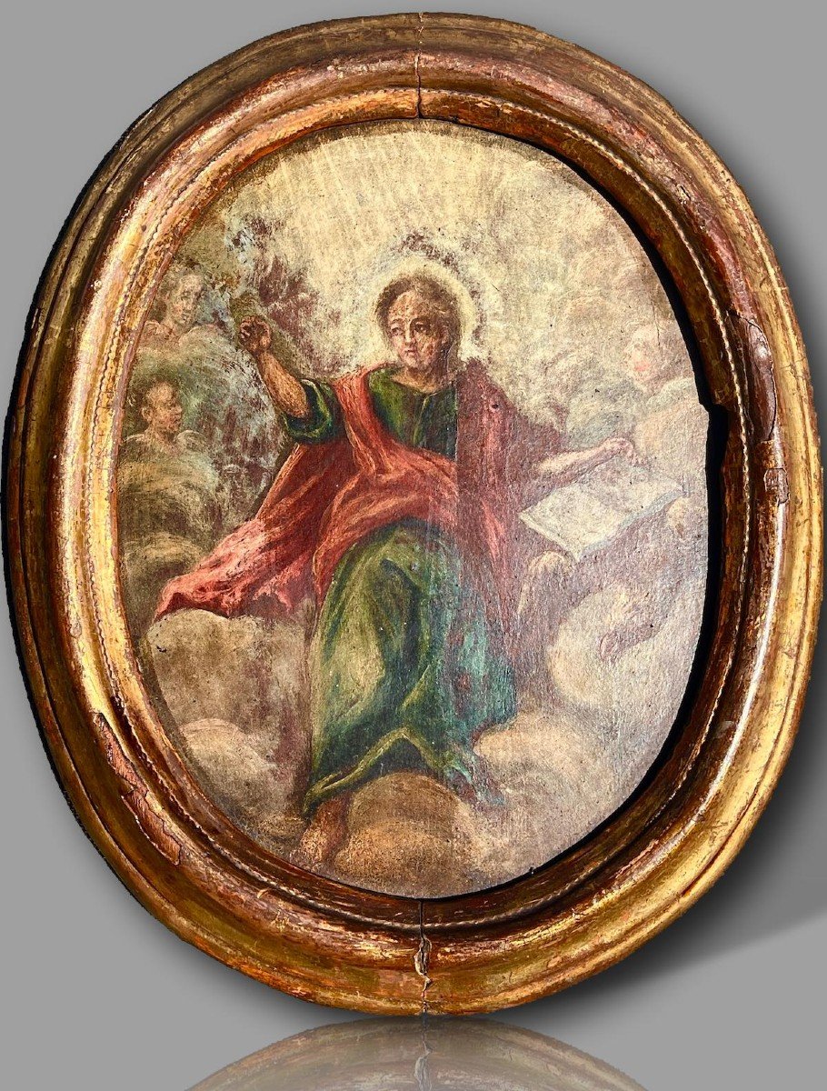 Religious Oval Painting, Animated Biblical Scene, 18th Century European School