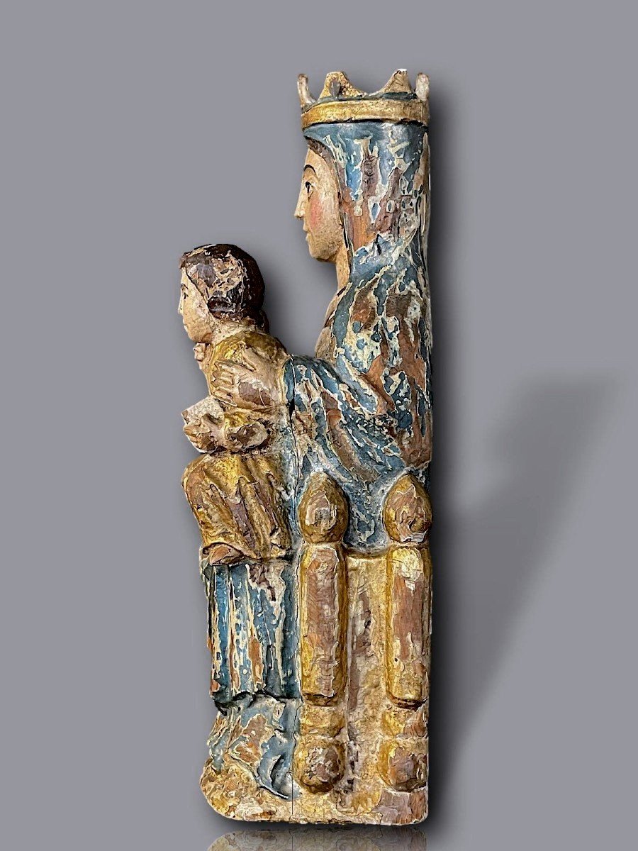 Polychrome Carved Wooden Statue – Virgin And Child Crowned In Majesty-photo-1