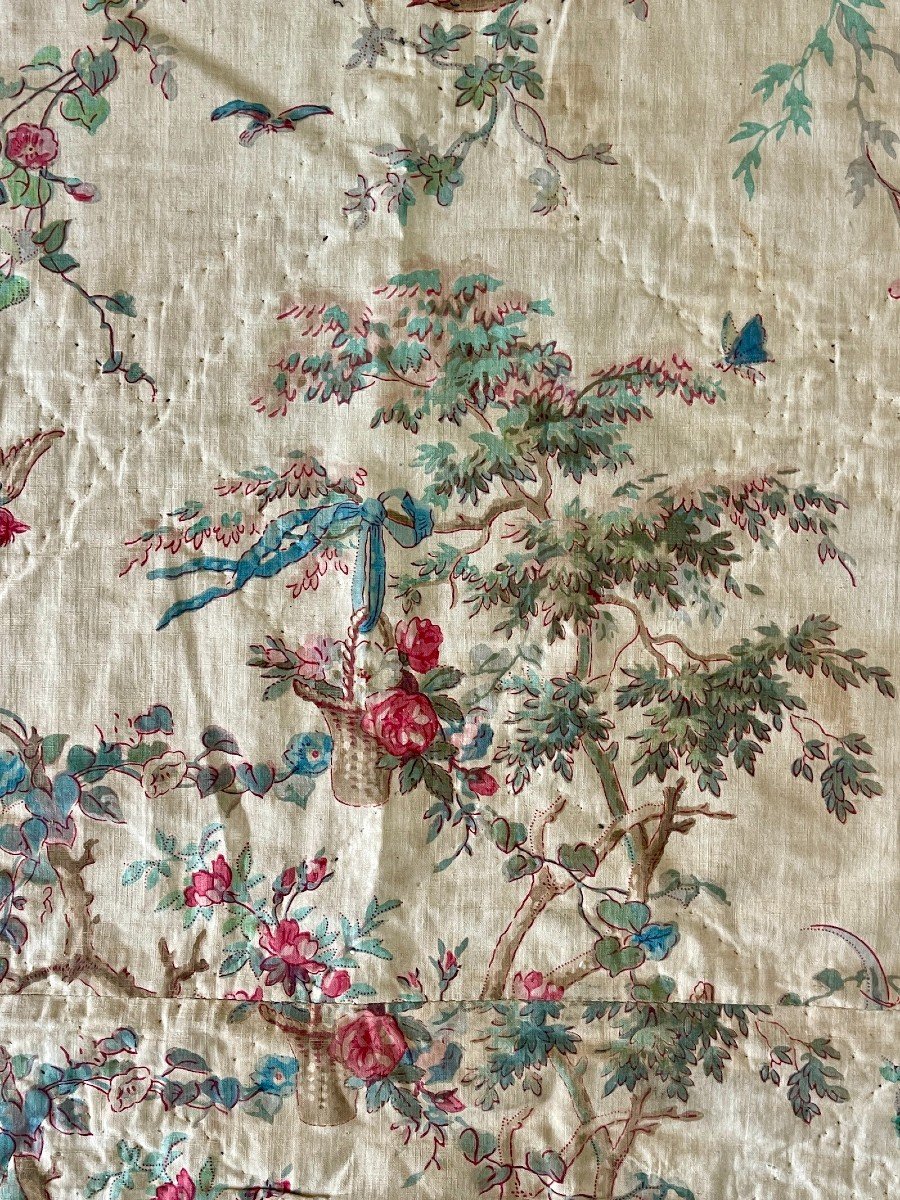 Marie-antoinette - Country Attributes - Fragment Of Printed Linen Fabric, Late 18th Century -photo-2