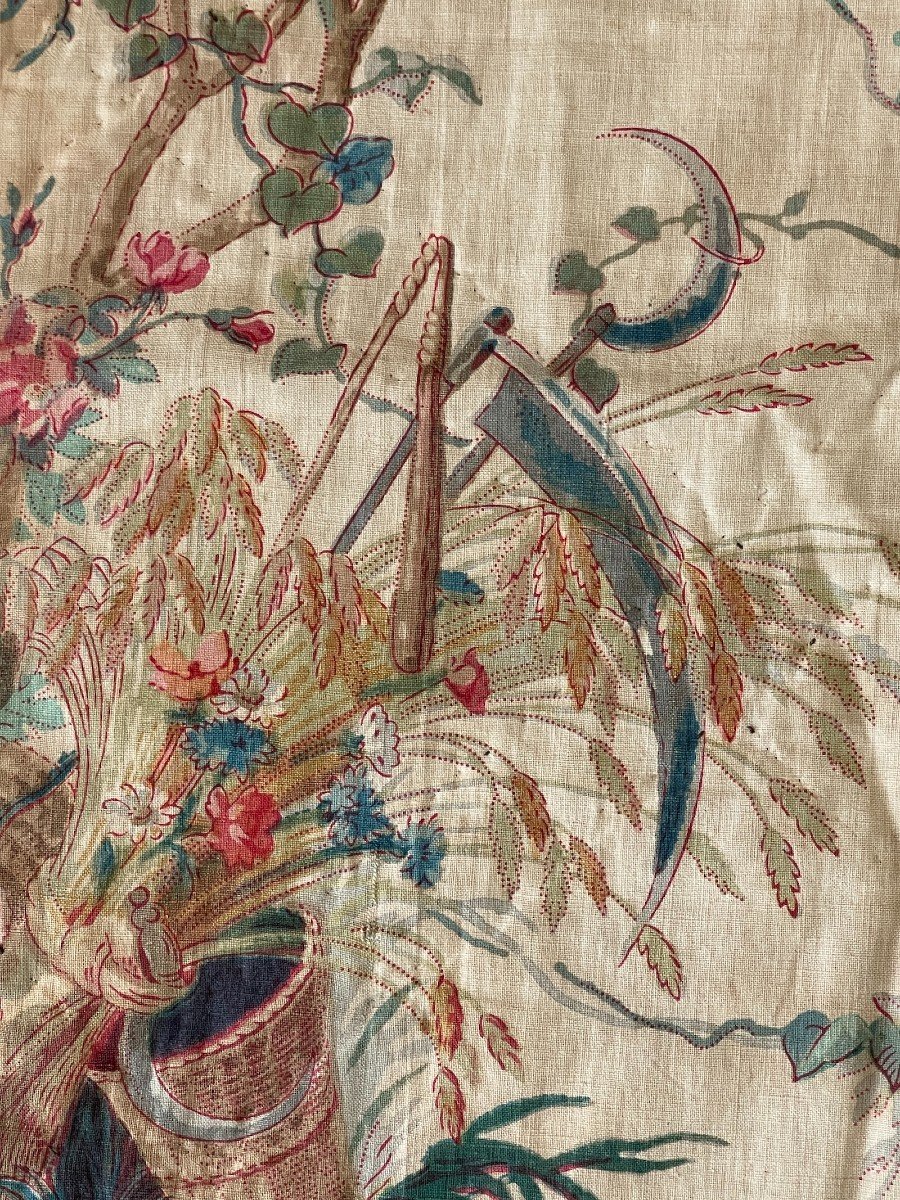 Marie-antoinette - Country Attributes - Fragment Of Printed Linen Fabric, Late 18th Century -photo-5