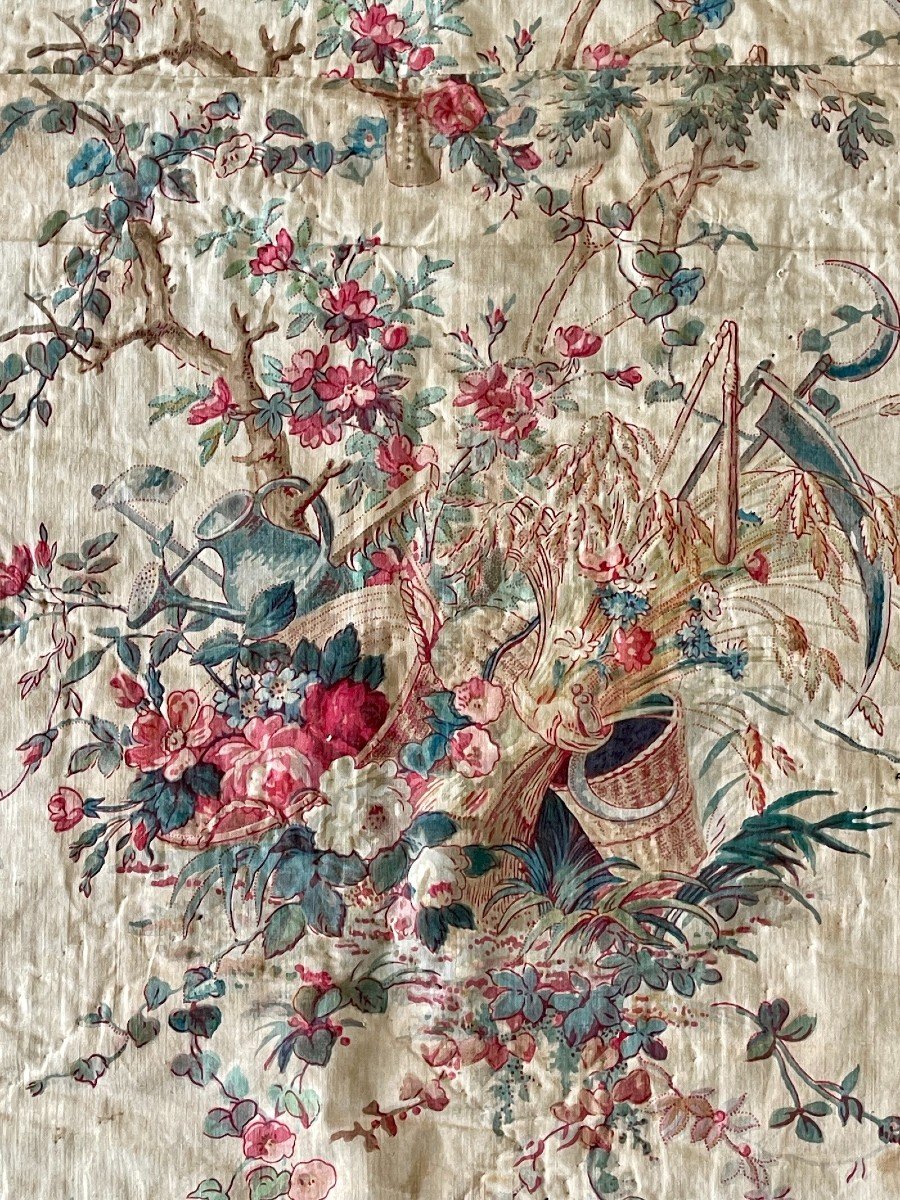 Marie-antoinette - Country Attributes - Fragment Of Printed Linen Fabric, Late 18th Century -photo-7