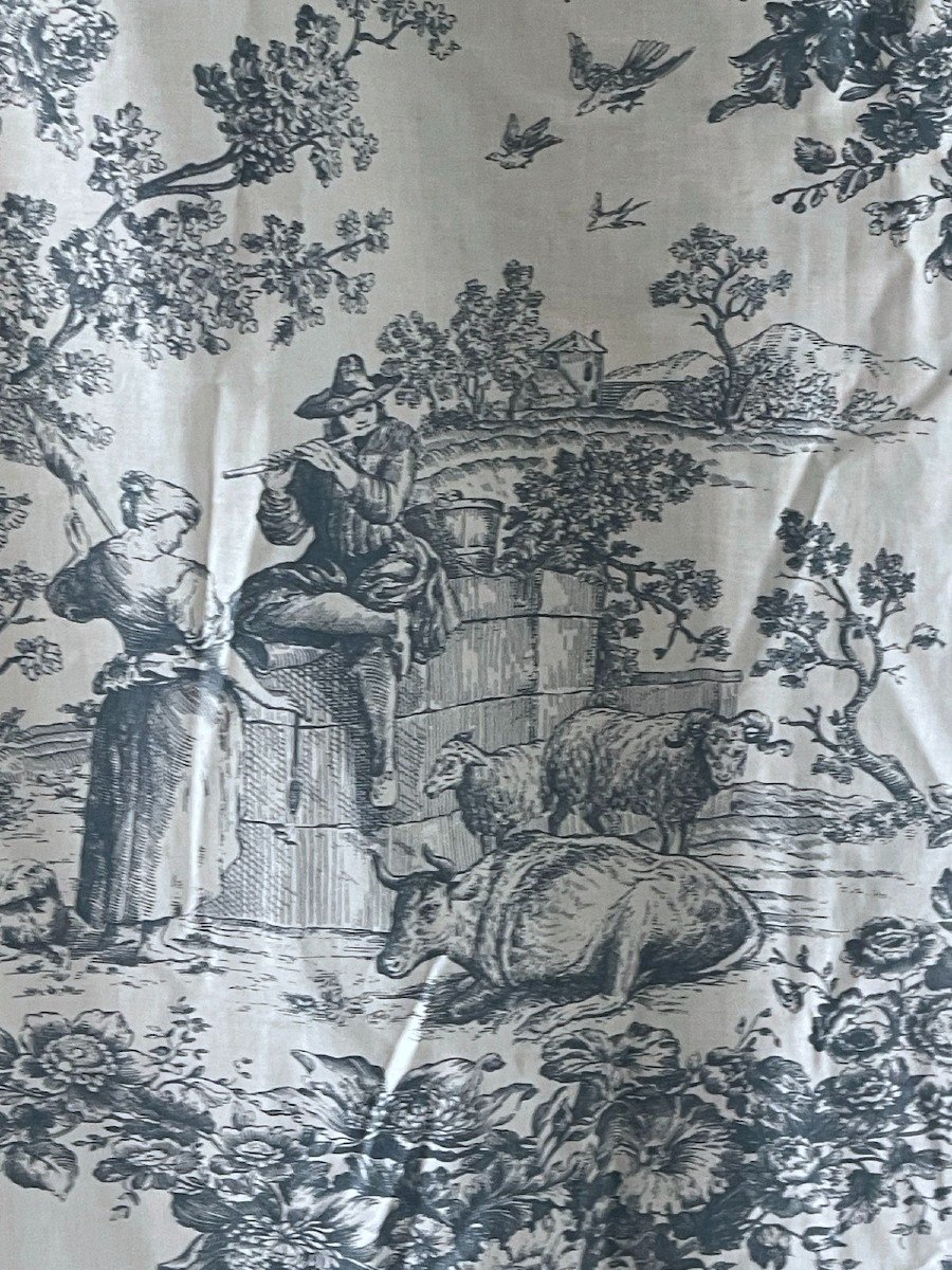 Pair Of Printed Cotton Curtains, In The Style Of Toiles De Jouy-photo-3