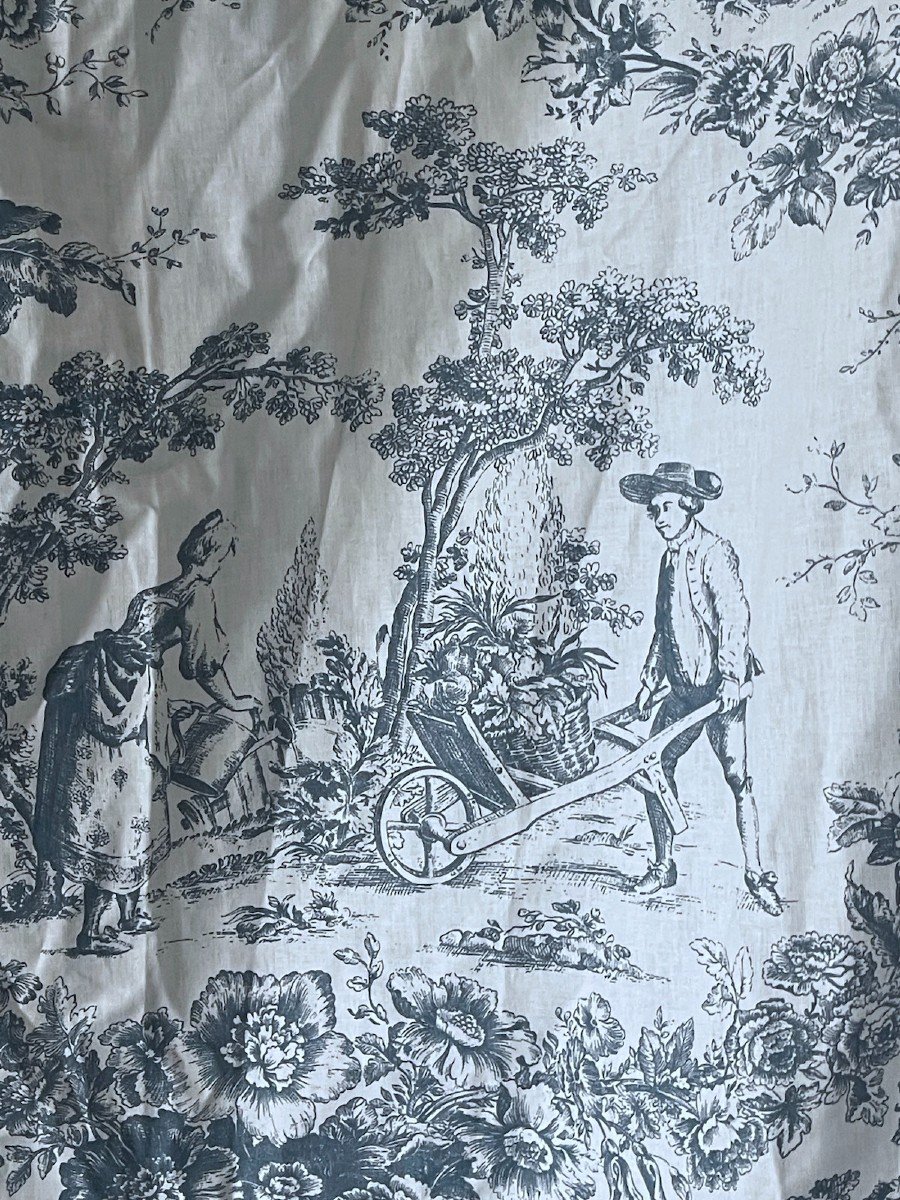 Pair Of Printed Cotton Curtains, In The Style Of Toiles De Jouy-photo-4