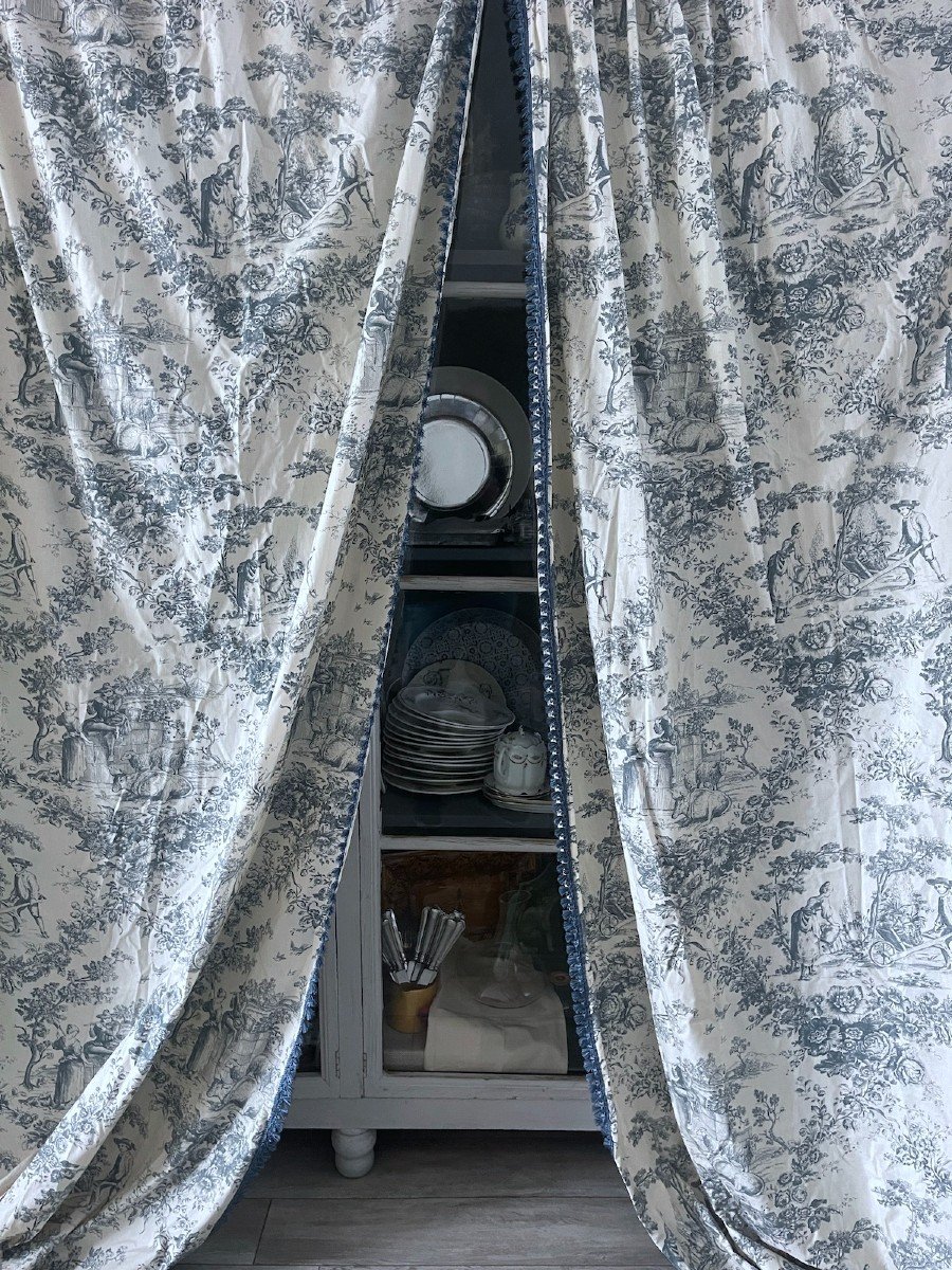 Pair Of Printed Cotton Curtains, In The Style Of Toiles De Jouy