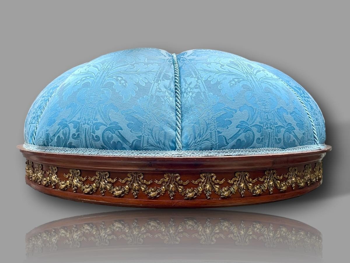 Exceptional Louis XVI Style Canopy Bed, Upholstered In Blue Silk And Printed Fabric-photo-3