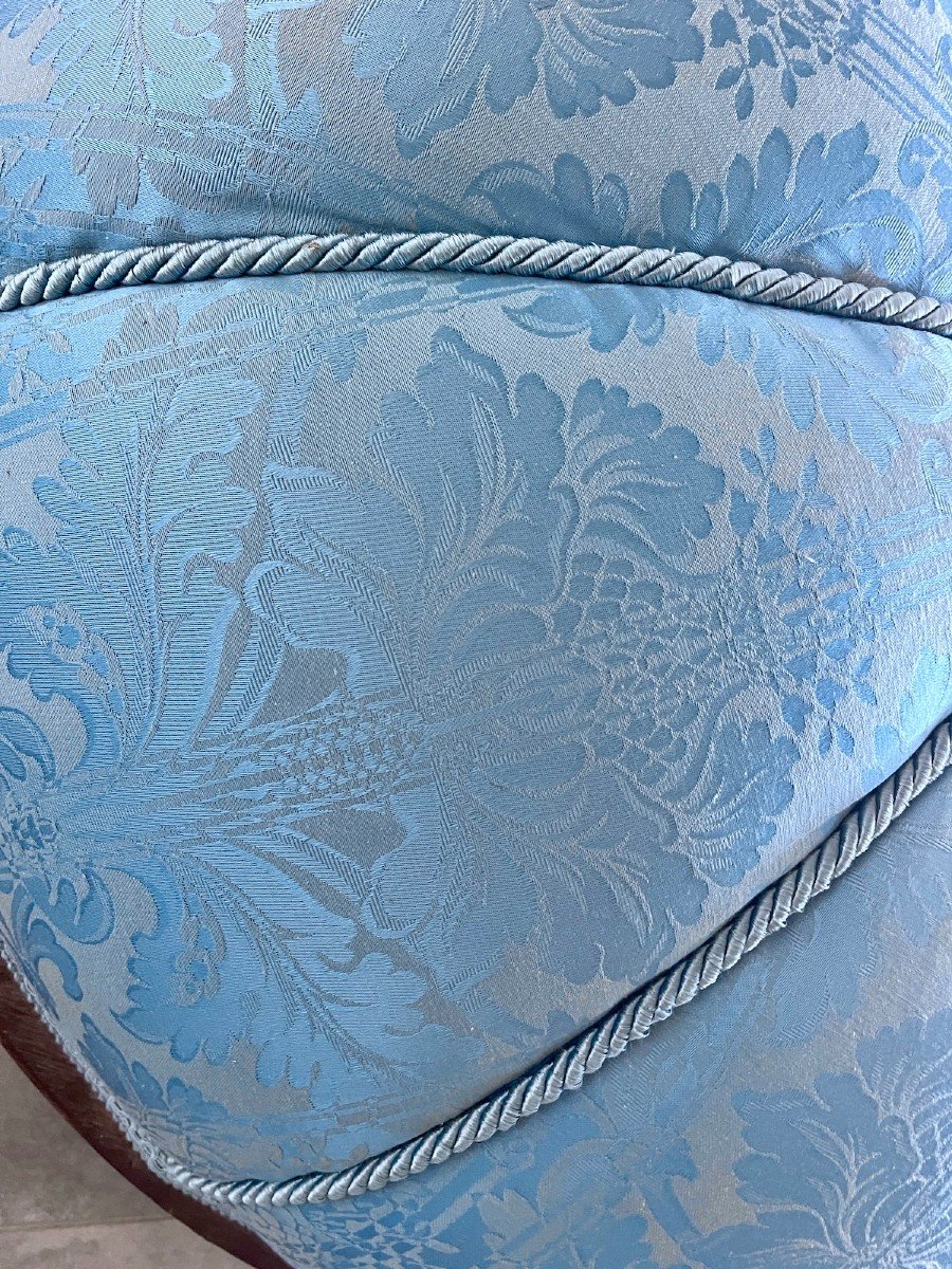 Exceptional Louis XVI Style Canopy Bed, Upholstered In Blue Silk And Printed Fabric-photo-1