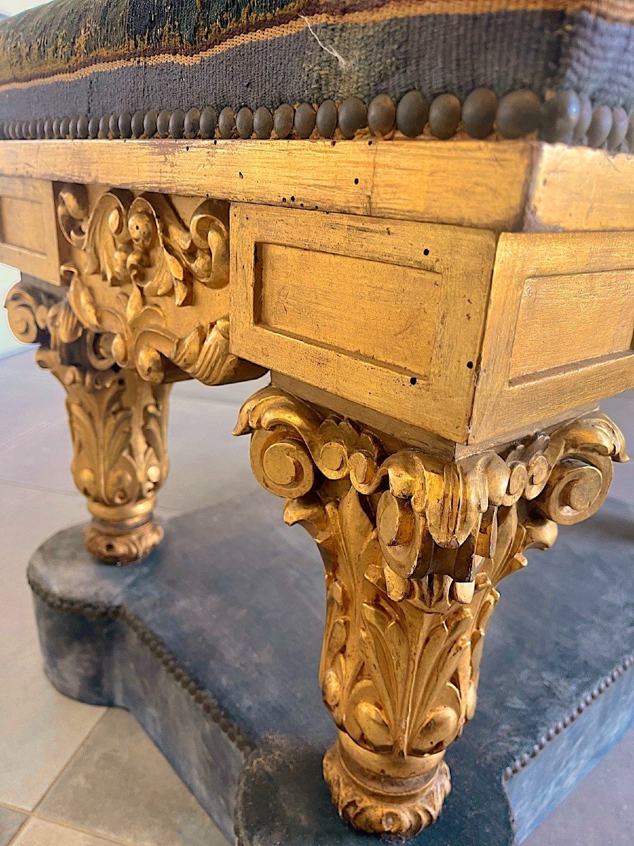 Rare - Important Louis XIII Bench In Wood Gilded With Gold Leaf & Aubusson Tapestry-photo-2