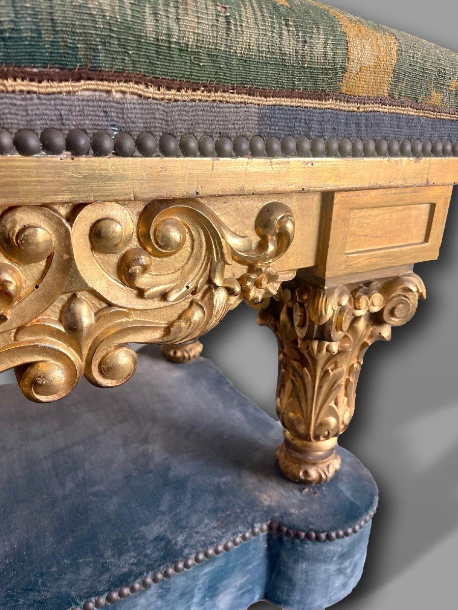 Rare - Important Louis XIII Bench In Wood Gilded With Gold Leaf & Aubusson Tapestry-photo-3