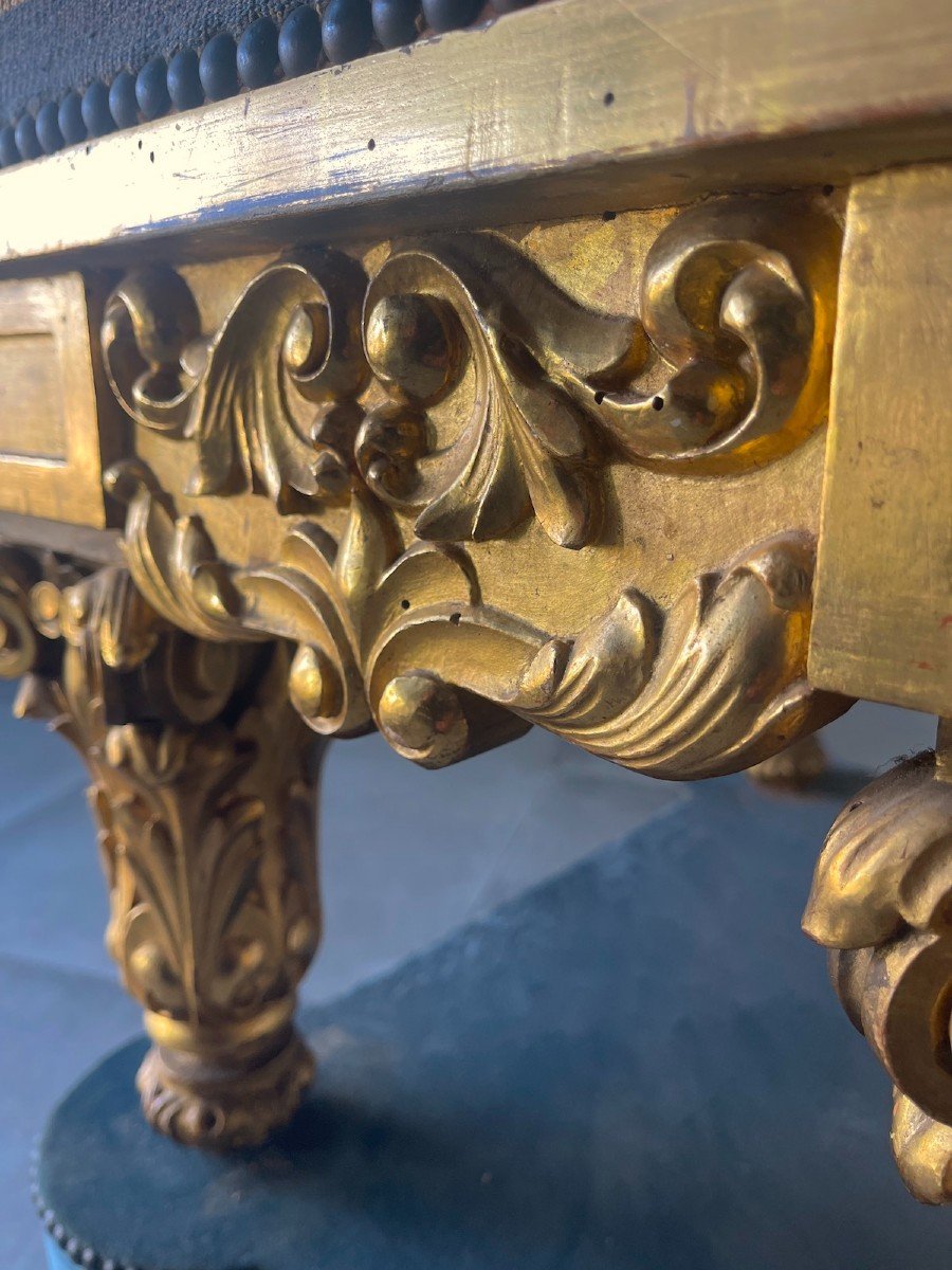 Rare - Important Louis XIII Bench In Wood Gilded With Gold Leaf & Aubusson Tapestry-photo-4