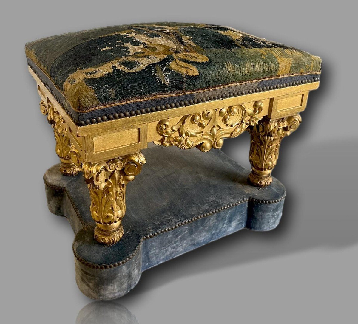 Rare - Important Louis XIII Bench In Wood Gilded With Gold Leaf & Aubusson Tapestry