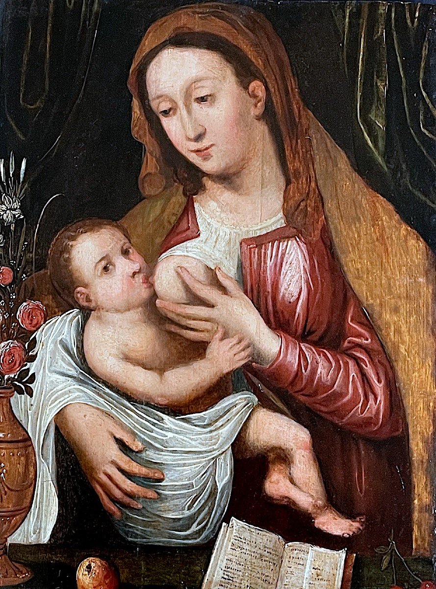 Virgin And Child - Antwerp School, 16th Century - Follower Of Joos Van Cleve-photo-2