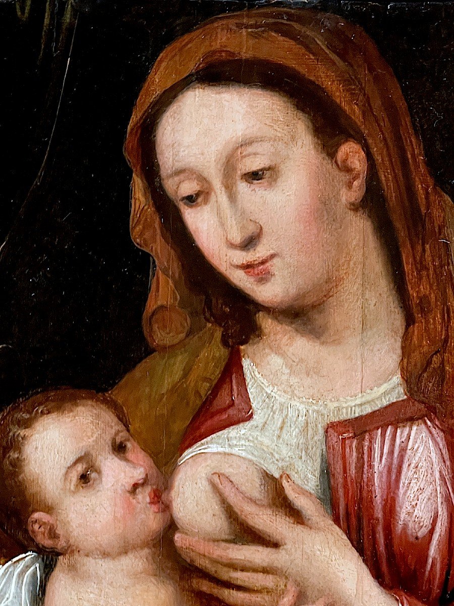 Vierge à l'Enfant - Ecole Anversoise Du 16e Siècle - Suiveur De Joos Van Cleve-photo-4