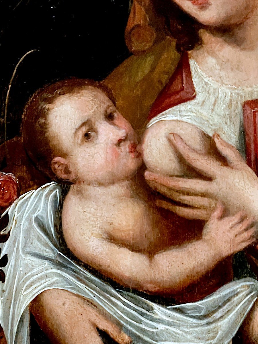 Vierge à l'Enfant - Ecole Anversoise Du 16e Siècle - Suiveur De Joos Van Cleve-photo-2