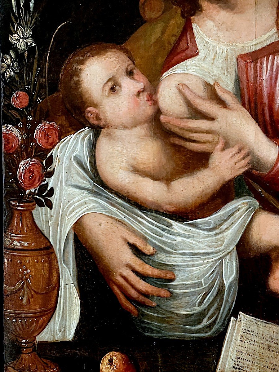 Vierge à l'Enfant - Ecole Anversoise Du 16e Siècle - Suiveur De Joos Van Cleve-photo-3