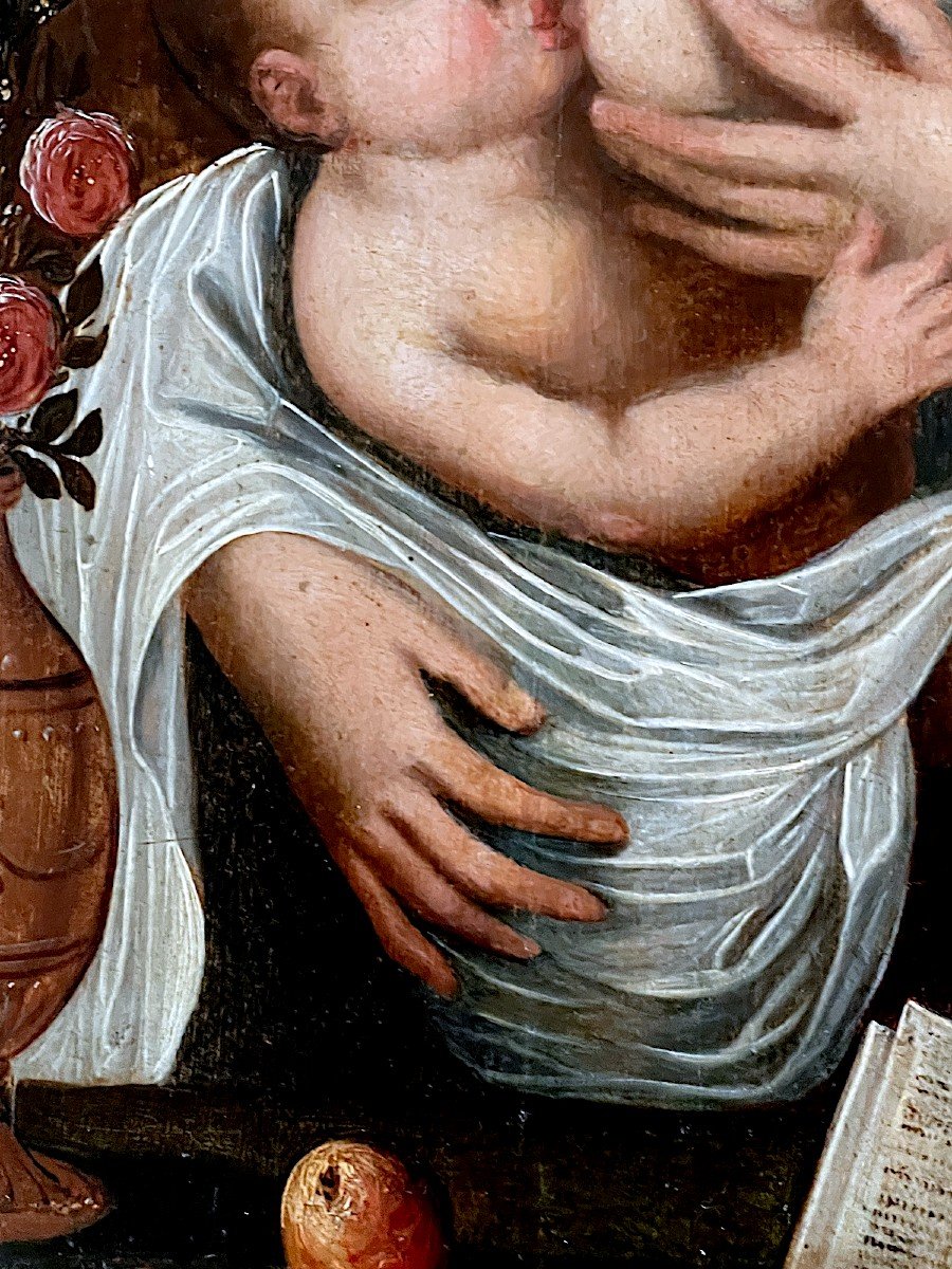 Vierge à l'Enfant - Ecole Anversoise Du 16e Siècle - Suiveur De Joos Van Cleve-photo-5